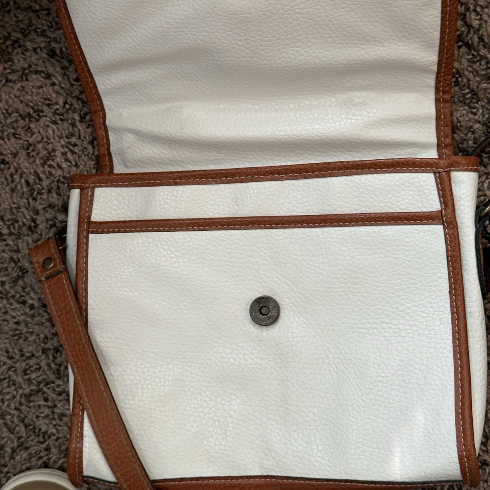 Vintage 90's Esprit Cross Body Purse‎ - White Pebble Texture with Brown Trim - Picture 3 of 7
